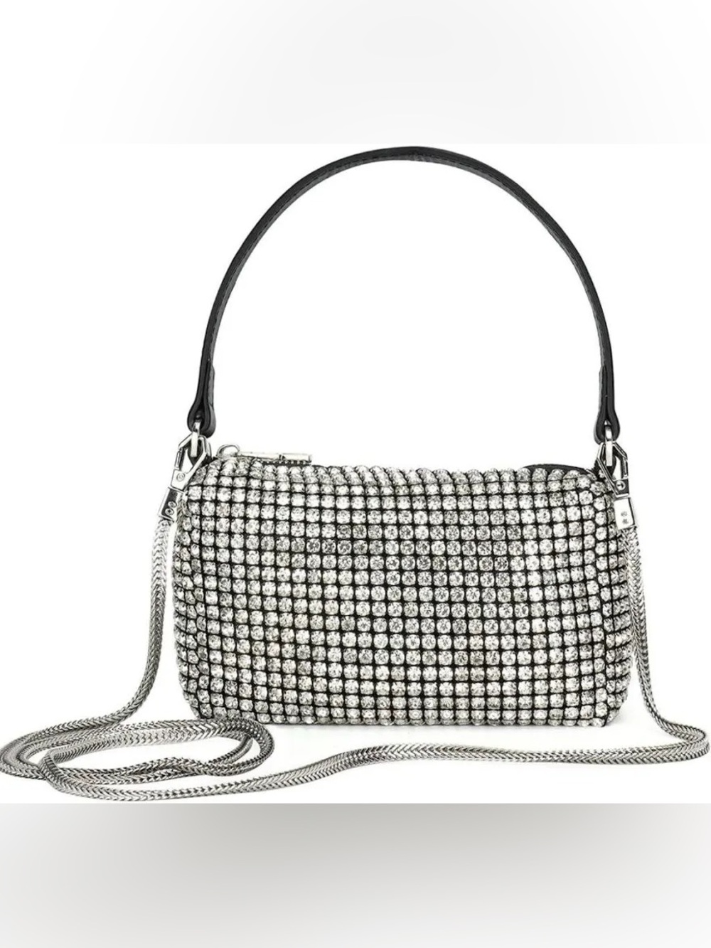 Crystal-Embellished Black Evening Shoulder Bag